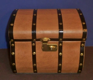 Jewelry Box Storage Trunk Style Chest Wood w/ Metal bands doll trunk trinket box - Picture 1 of 9