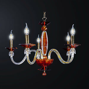 Chandelier Classic Crystal Amber Design Op 5 Lights Bga 3132-5