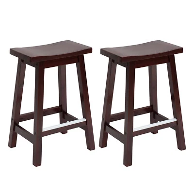 Bar Stools Set of 2 for Kitchen Counter Solid Wooden Saddle Stools 24"-30"Height - Image 1 of 4