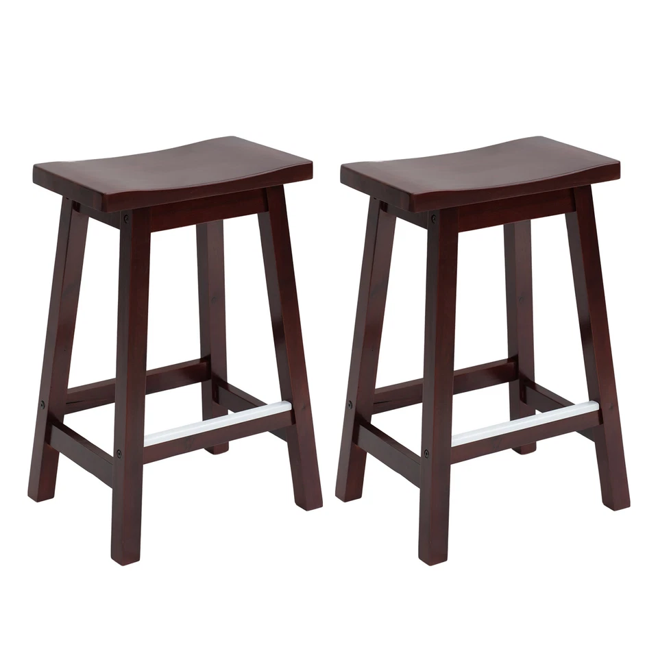 Bar Stools Set of 2 for Kitchen Counter Solid Wooden Saddle Stools 24"-30"Height - Image 1 of 4