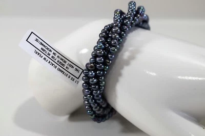 Brazalete de perlas negras de agua dulce de plata de ley .925 Foto 1 de 4