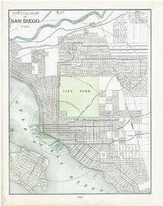 RARE! 1901 Official City Map of San Diego California 11.5" X 14" - Picture 1 of 1