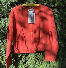 FLAX Linen Collarless Short Long Sleeve Shirt Jacket Burnt Orange Size Small