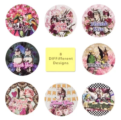 Alice in Wonderland Thank you Stickers Seals Cards Envelope Crafts Gift Order