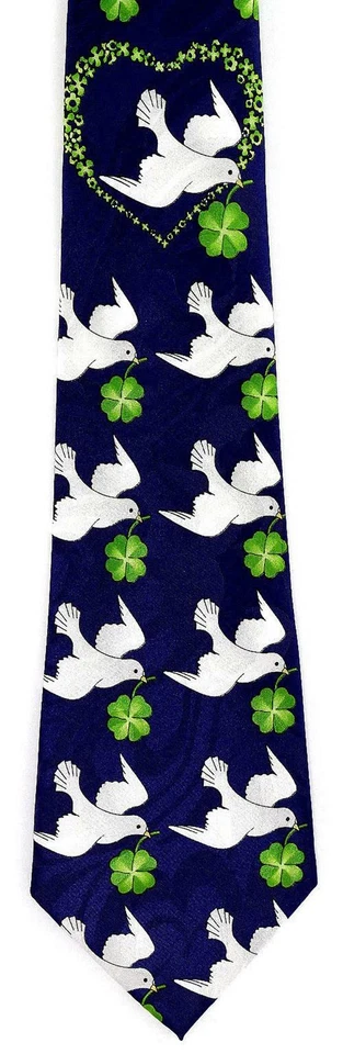 New! White Peace Dove with Shamrock Clover Heart Novelty Necktie #1425-L - Image 1 of 1
