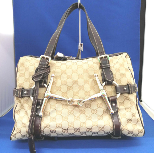 GUCCI 85th Anniversary Horsebit GG Borsa a mano in tela beige marrone 1632290