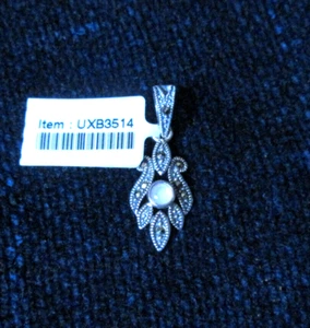 Gems TV Pale Pink Mother of Pearl and Marcasite Sterling Silver Pendant - Picture 1 of 4