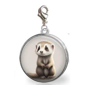 Cute Little Ferret Glass Top Clip On Charm Bracelets Zipper Pull Purse Charm - Picture 1 of 1
