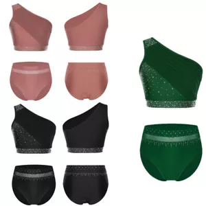 Women Set Ballet Costume Gymnastic Top With Briefs Contemporary Elastic Waist - Picture 1 of 45