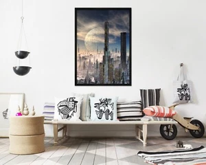 Póster 3D Moon City 665 falso enmarcado decoración del hogar impresión pintura arte único  - Imagen 1 de 11