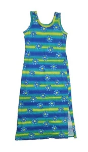 Vintage Girl's Tank Dress 7 Maxi Floral  Blue New Moves  - Picture 1 of 4