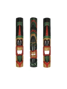 Scratch & Dent Set of 3 Hand Carved Island Style Polynesian Tiki Masks 39 In. - Picture 1 of 2