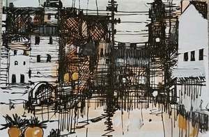 TR Original Painting ACEO 2.5x3.5" Pen/Watercolor Paper Old Street Italy Art - Picture 1 of 1