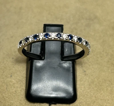 VERA WANG LOVE 14K WHITE GOLD 1/8 CT TW DIAMOND & BLUE SAPPHIRE BAND RING SIZE 8 - Image 1 of 4