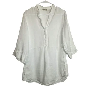 Designer Laura Bianchi 100% Linen Women's V-Neck Tunic Blouse White Med Italy - Picture 1 of 6