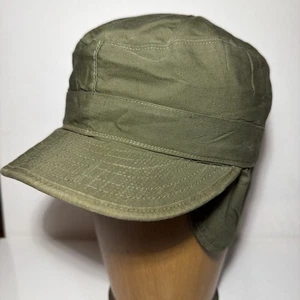 Military Green Combat Hat Cap Size 7 Ear Flaps Cotton - Picture 1 of 7