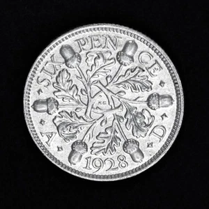 GB GEORGE V SILVER (.500) SIXPENCE - 1928 ++ HIGH GRADE! ++[1928-6d] - Picture 1 of 2