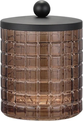 Tarro de vidrio de rejilla geométrica grabado boticario translúcido color ámbar con negro mate Foto 1 de 4