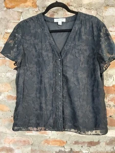Coldwater Creek Blouse Womens Sz XL Lacey Button Up Black Shirt Top XY - Picture 1 of 4