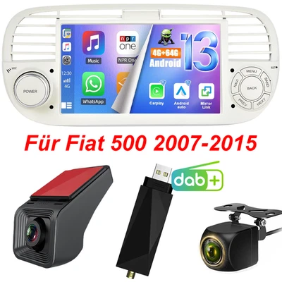 DVR+64GB Android 13 AutoRadio Carplay GPS Wifi SWC+DAB+CAM Für Fiat 500 2007~15 - Bild 1 von 4