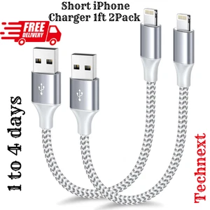 Apple Mfi Certified Short Iphone Charger 1Ft 2Pack,Usb a to Lightning Cord Nylon - Picture 1 of 8