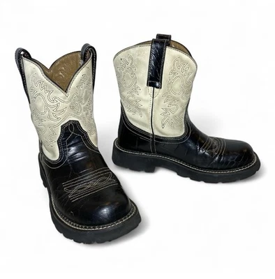Botas Ariat FAT BABY estampa de crocodilo cowgirl faroeste preto off white femininas 7 B - Imagem 1 de 4