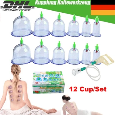 MARKENLOS PROFI Schröpfen Gläser Set Vakuum Massage 12tlg. + Pumpe Saug Glocken Cupping