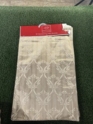 Linen Chateau Decorative Table Runner Ivory Leaf Design - Image 1 of 4