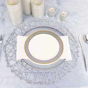 6 SILVER 15" wide Round Metallic String Placemats Wedding Events Light Gray - Picture 1 of 7
