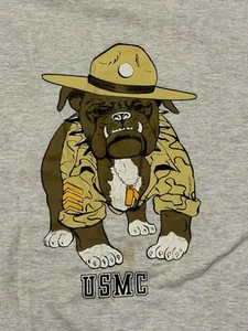 Vintage USMC Marine Corps Gray T-Shirt Size 2XL Bulldog Drill Sergeant - Picture 1 of 5