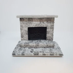 Vintagre Dollhouse Miniature Gray Plaster Faux Stone Fireplace w Repair 1:12  - Picture 1 of 12