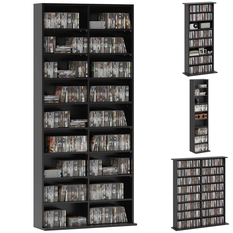 HOMCOM Scaffale Porta CD con 6/12/14 Ripiani Regolabili Nero - Immagine 1 di 1