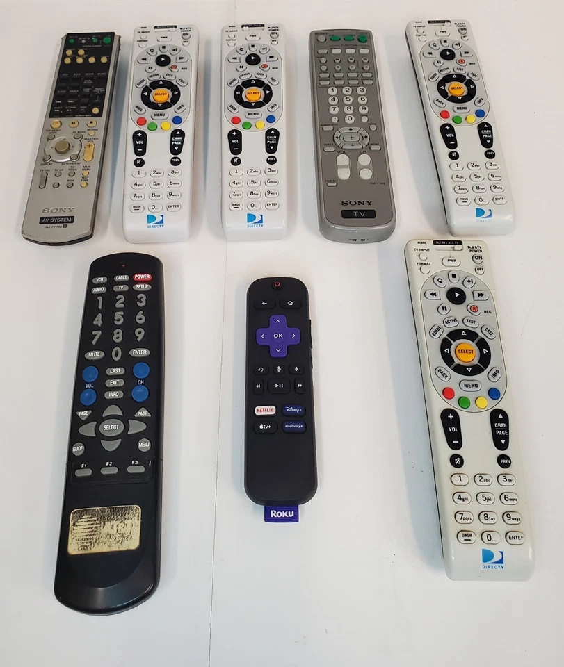 TV/AV Remote LOT - 8 pcs. Sony, Roku, AT&T, Direct TV (UNTESTED- SOLD AS PARTS) - Image 1 of 4