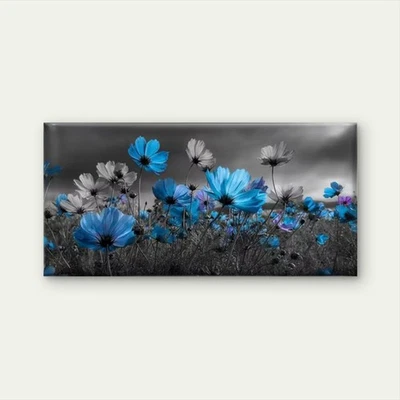 Vibrant Blue Floral Field Landscape Unframed Canvas Painting for Living - Image 1 of 4