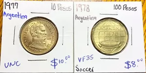 Lot of 1977 & 1978 Argentina 10 Pesos & 100 Pesos - Picture 1 of 2