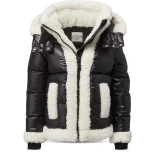$425 SAM. Girls' Carmen Hooded Down Jacket - Big Kid Jet Black Size 14 ~NWT - Picture 1 of 5