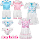Men Sissy Silky Satin Baby Crossdress Cosplay Doll Collar Dress Briefs Underwear