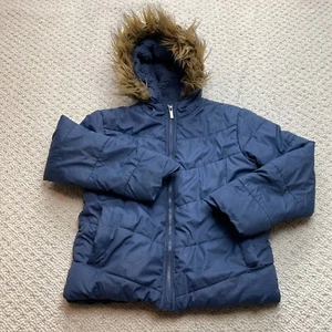 RND Full Zip Jacket Faux Fur Lined Hood Puffer Boys 14 Blue Full Zip Polyester - Picture 1 of 17