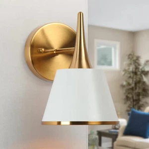 Idaikos Modern 6 in. 1-Light Plated Brass Wall Sconce with Taper Drum Shade - Picture 1 of 3