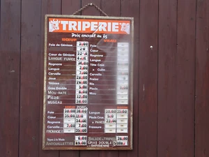 alte Preistafel Preisaushang französiche Metzgerei Triperie Vintage Frankreich - Picture 1 of 7