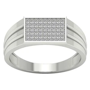 Men's Wedding Ring I1 G 0.40 Ct Round Cut Diamond Pave Set 14K Solid White Gold - Picture 1 of 12