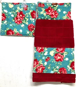 Juego de 1 toalla colgante de cocina hecha a mano roja y bache floral estampado de mujer pionera - Imagen 1 de 5