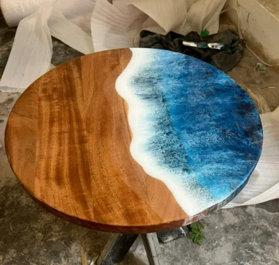 18" Epoxy Resin Sofa Side Table Top Home Living Resin Art Furniture - Image 1 of 4