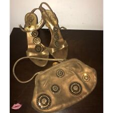 Rodo Fabric shoe and bag Luxury Rhinestone Party Gold Set Shoes size 37.5