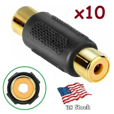 Pacote com 10 conectores conversores adaptador acoplador fêmea para fêmea áudio vídeo RCA - Imagem 1 de 4