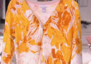 Isaac Mizrahi Live! Yellow S V-Neck Engineered Floral Print Cardigan A375728 - Picture 1 of 5