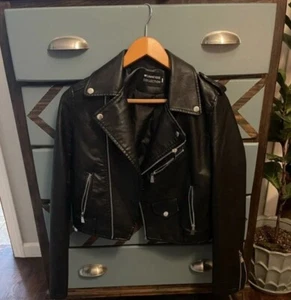 Flamant Rose Woman's Sz 1 Bike Moto Motorcycle Faux Leather Black ony worn once - Picture 1 of 3