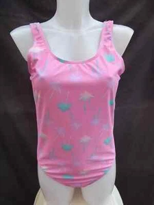 Nuevo con etiquetas Rosa/Palmeras Forrado Delantero Pierna Alta Traje de Natación Talla 12 - Imagen 1 de 7