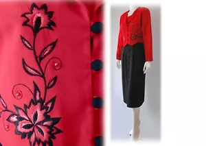 Abito segretaria vintage K Petite vero rosso ricamato attaccato gilet matita PM - Foto 1 di 7