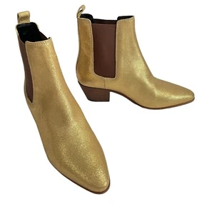 Saint Laurent Chelsea Leather Ankle Boot Gold Metallic Size 34 US 4 - Picture 1 of 11